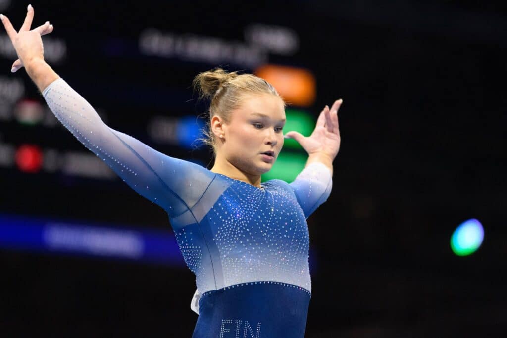 Kaia Tanskanen sivusi Suomen kaikkien aikojen parasta neliottelutulosta telinevoimistelun EM-finaalissa Kaia Tanskanen sivusi Suomen kaikkien aikojen parasta neliottelutulosta telinevoimistelun EM-finaalissa